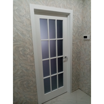 Дверь межкомнатная Эмаль Перфето-6 Белый Матовое стекло (Глубокая фрезеровка)